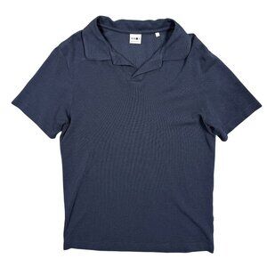 NN07 No Nationality Polo Shirt Cotton Mesh Fabric Short Sleeve Blue Small